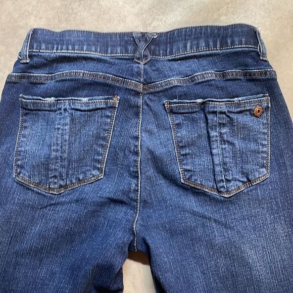 Democracy Womens Distressed “Ab” Solution Dark Wash Straight Leg Jeans Sz 4 - Picture 5 of 9